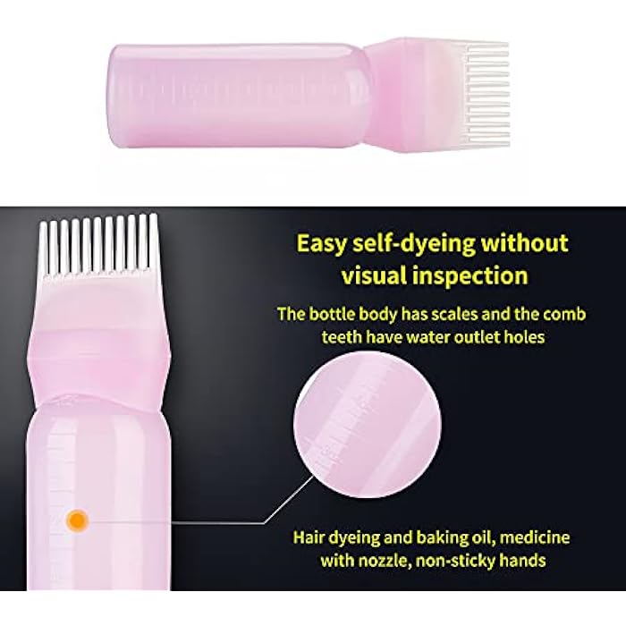 POWSTRO K 6 Ounce Roots Comb Applicator Bottle, Refillable Hair Dye Bottle with Graduated Scale, Hair Coloring Dye and Scalp Treatment Applicator, Pink - Image 5